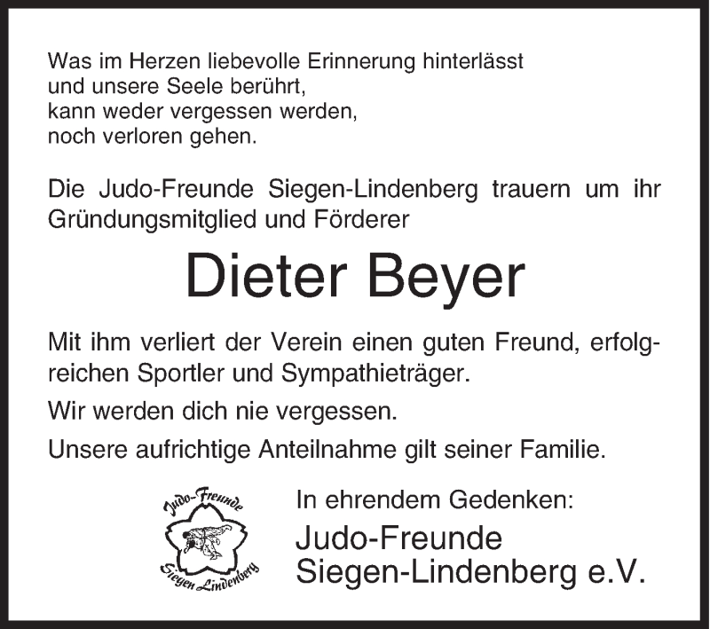  Traueranzeige für Dieter Beyer vom 16.10.2018 aus Siegener Zeitung