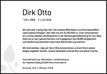 Traueranzeige von Dirk Otto von Siegener Zeitung