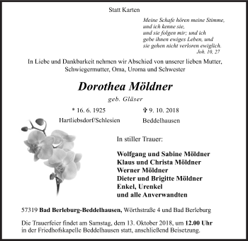 Traueranzeige von Dorothea Möldner von Siegener Zeitung