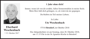Traueranzeige von Eberhard Weschenbach von Siegener Zeitung