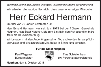 Traueranzeige von Eckard Hermann von Siegener Zeitung