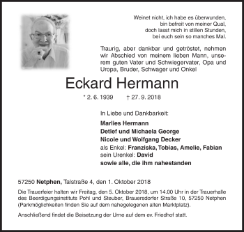 Traueranzeige von Eckard Hermann von Siegener Zeitung