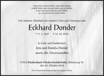 Traueranzeige von Eckhard Donder von Siegener Zeitung