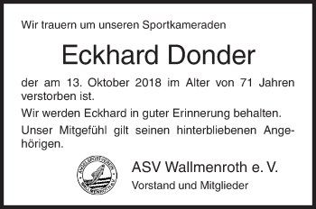 Traueranzeige von Eckhard Donder von Siegener Zeitung