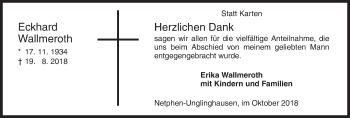 Traueranzeige von Eckhard Wallmeroth von Siegener Zeitung