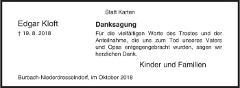 Traueranzeige von Edgar Kloft von Siegener Zeitung