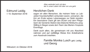 Traueranzeige von Edmund Leidig von Siegener Zeitung