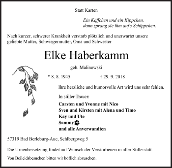 Traueranzeige von Elke Haberkamm von Siegener Zeitung