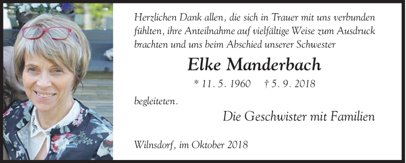  Traueranzeige für Elke Manderbach vom 13.10.2018 aus Siegener Zeitung