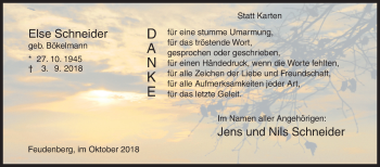 Traueranzeige von Else Schneider von Siegener Zeitung