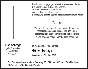 Traueranzeige von Else Schrage von Siegener Zeitung