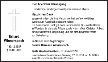 Traueranzeige von Erhard Winnersbach von Siegener Zeitung