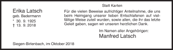 Traueranzeige von Erika Latsch von Siegener Zeitung