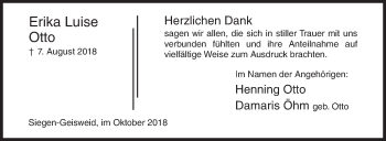 Traueranzeige von Erika Luise Otto von Siegener Zeitung