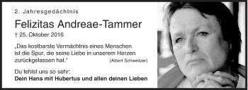 Traueranzeige von Felizitas Andreae-Tammer von Siegener Zeitung