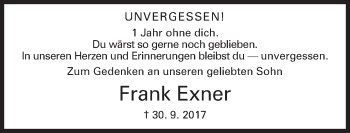 Traueranzeige von Frank Exner von Siegener Zeitung