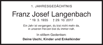Traueranzeige von Franz Josef Langenbach von Siegener Zeitung