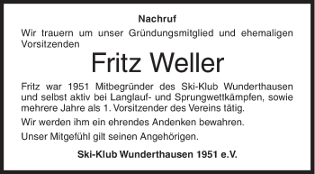 Traueranzeige von Fritz Weller von Siegener Zeitung