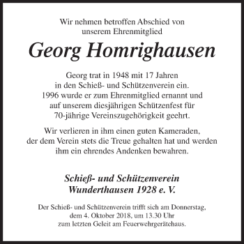 Traueranzeige von Georg Homrighausen von Siegener Zeitung