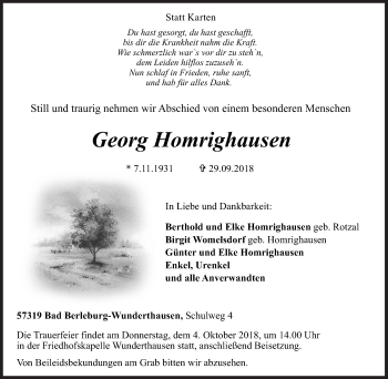 Traueranzeige von Georg Homrighausen von Siegener Zeitung