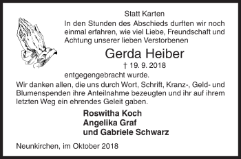 Traueranzeige von Gerda Heiber von Siegener Zeitung