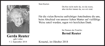 Traueranzeige von Gerda Reuter von Siegener Zeitung