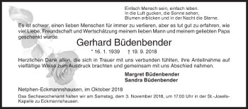 Traueranzeige von Gerhard Büdenbender von Siegener Zeitung