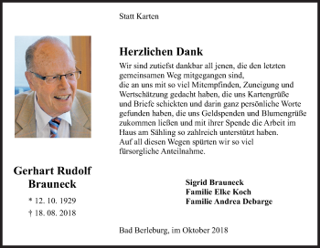 Traueranzeige von Gerhart Rudolf Brauneck von Siegener Zeitung