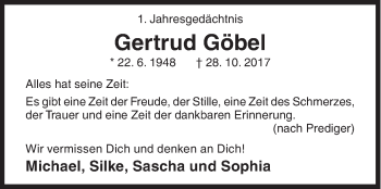 Traueranzeige von Gertrud Göbel von Siegener Zeitung