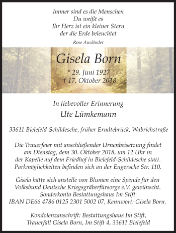 Traueranzeige von Gisela Born von Siegener Zeitung