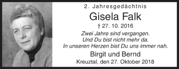 Traueranzeige von Gisela Falk von Siegener Zeitung