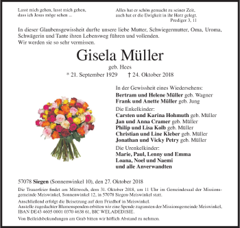 Traueranzeige von Gisela Müller von Siegener Zeitung