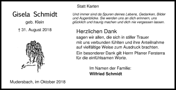 Traueranzeige von Gisela Schmidt von Siegener Zeitung