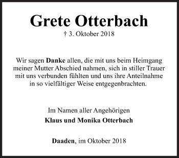 Traueranzeige von Grete Otterbach von Siegener Zeitung