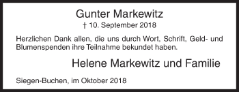 Traueranzeige von Gunter Markewitz von Siegener Zeitung
