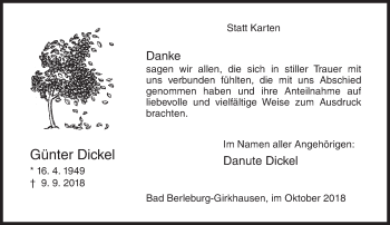 Traueranzeige von Günter Dickel von Siegener Zeitung