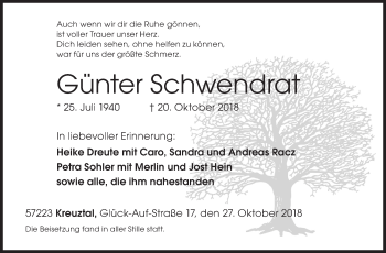 Traueranzeige von Günter Schwendrat von Siegener Zeitung