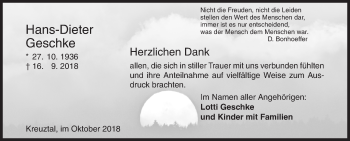 Traueranzeige von Hans-Dieter Geschke von Siegener Zeitung