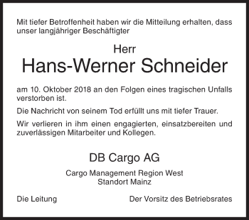 Traueranzeige von Hans-Werner Schneider von Siegener Zeitung
