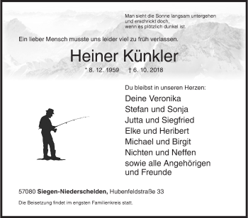 Traueranzeige von Heiner Künkler von Siegener Zeitung