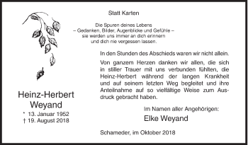 Traueranzeige von Heinz-Herbert Weyand von Siegener Zeitung