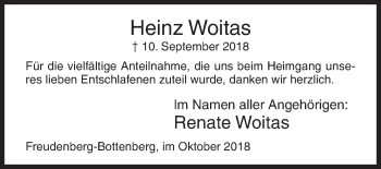Traueranzeige von Heinz Woitas von Siegener Zeitung