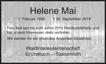 Traueranzeige von Helene Mai von Siegener Zeitung