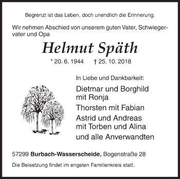 Traueranzeige von Helmut Späth von Siegener Zeitung