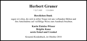 Traueranzeige von Herbert Gruner von Siegener Zeitung