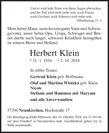 Traueranzeige von Herbert Klein von Siegener Zeitung