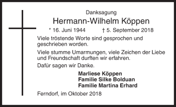 Traueranzeige von Hermann-Wilhelm Köppen von Siegener Zeitung