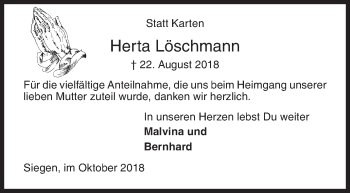 Traueranzeige von Herta Löschmann von Siegener Zeitung