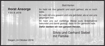 Traueranzeige von Horst Ansorge von Siegener Zeitung
