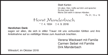 Traueranzeige von Horst Manderbach von Siegener Zeitung